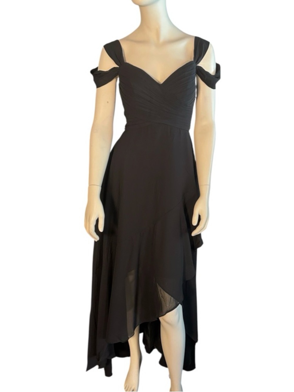 Monvelli Lined Chiffon High-Low Dress Black Size 4 NWT